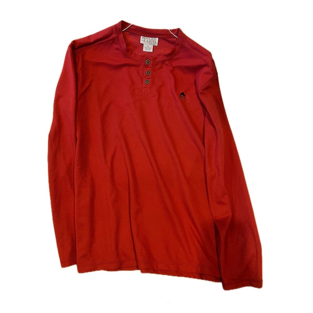 Rugged Earth Long Sleeve Red Henley T-Shirt Mens XL